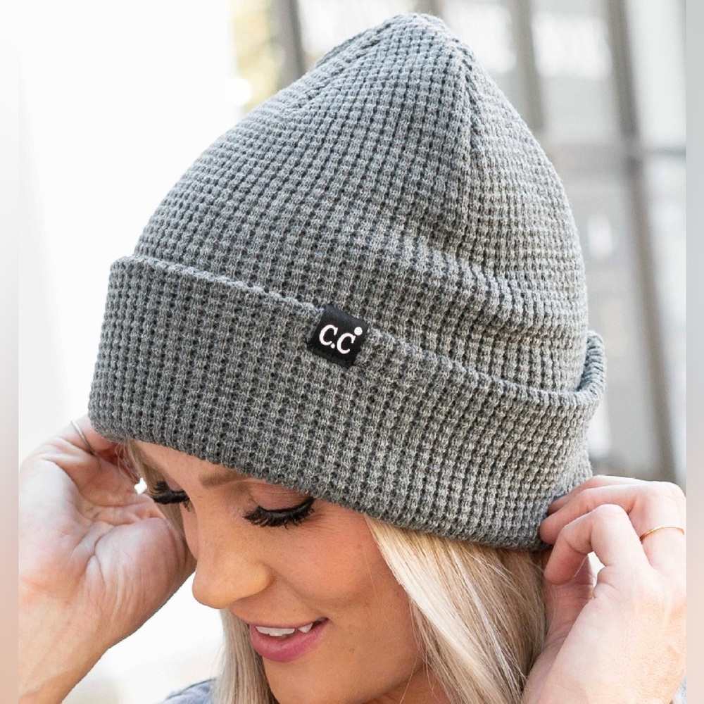 NWT C.C Waffle Knit Thermal Material Beanie Grey - Picture 5 of 6